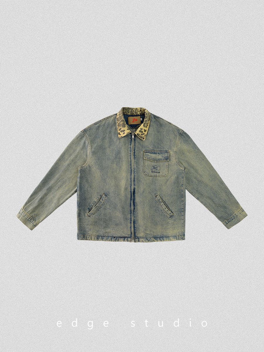 Streetwear Brand Niche - Jaqueta jeans solta com zíper e