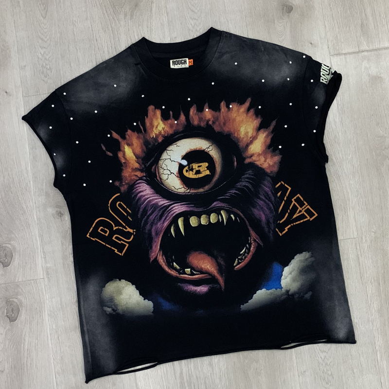 Streetwear Brand With Eye - Colete Americano Retrô Preto Lavado ROUGH