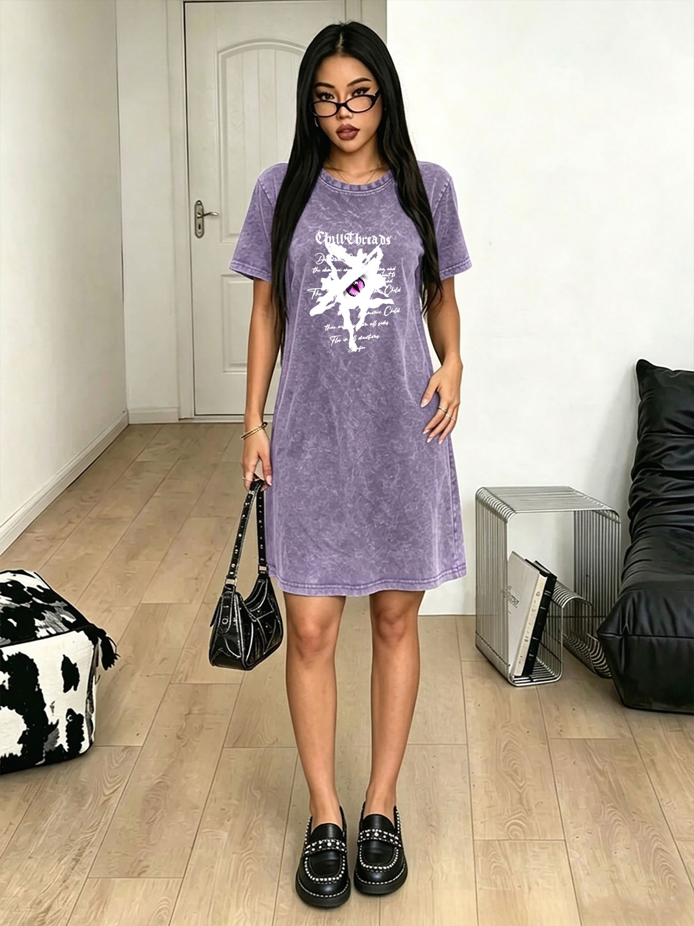 Streetwear Brand With Eye - Vestido T-Shirt Vintage Lavado para Mulheres,