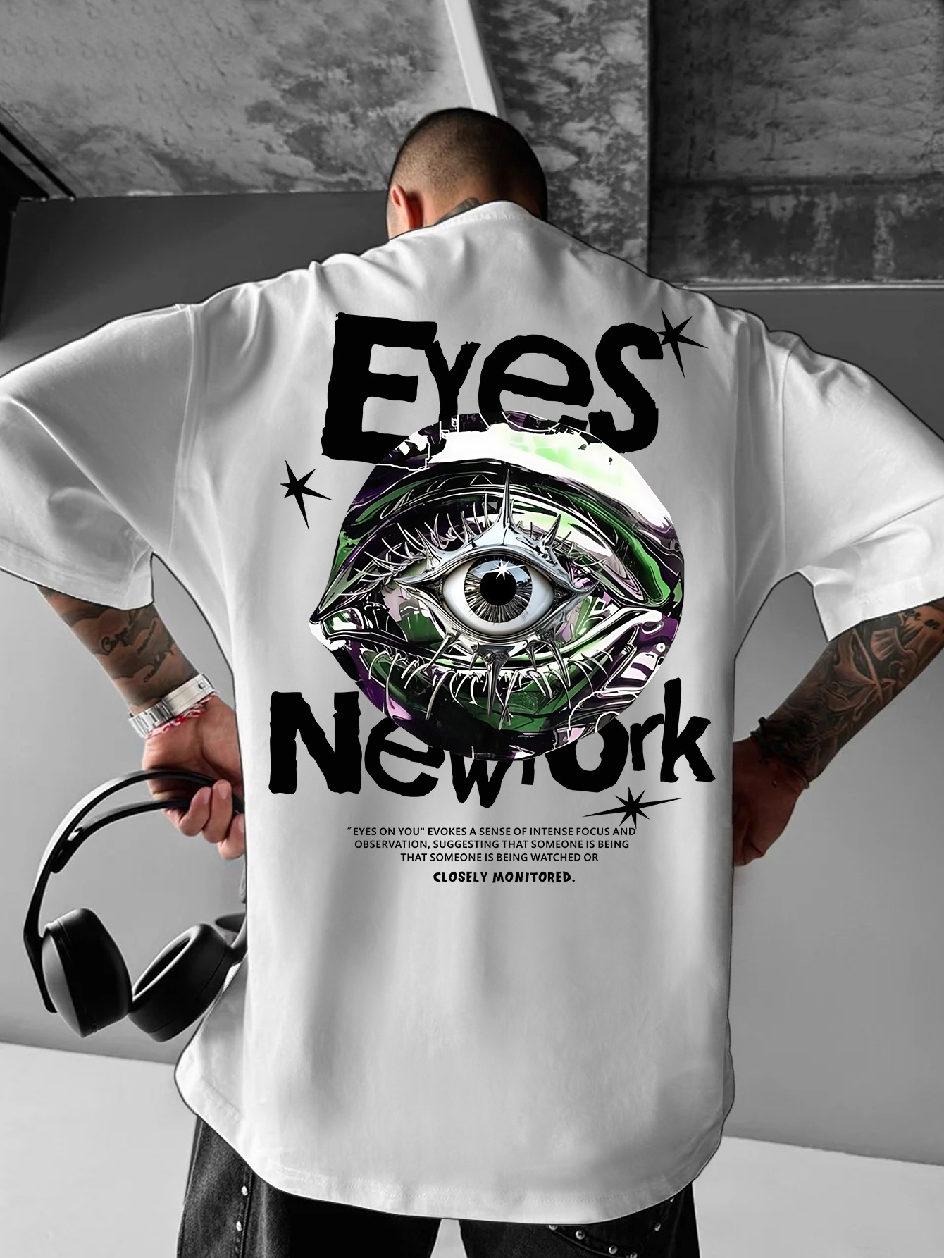 Streetwear Brand With Eye - Camiseta Masculina Oversized de Algodão com